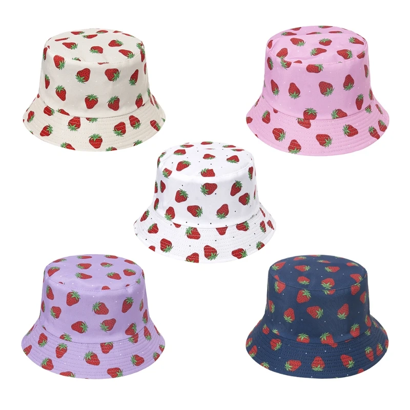 2XPC Stil coreean Unisex Reversibile Dublă față-Verso Găleată Pălărie Dulce de Căpșuni Fructe Tipărite în aer liber protecție Solară Pliabilă Panama