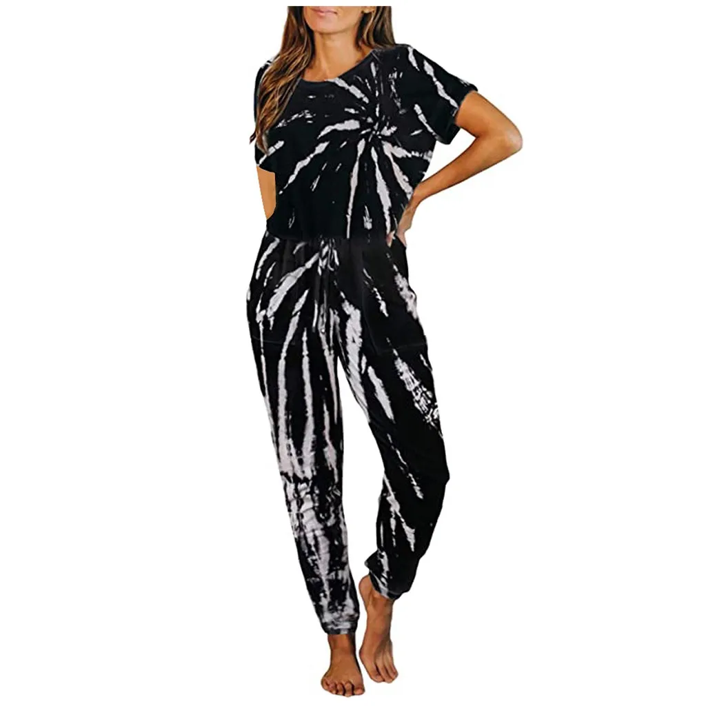 Moda pentru Femei Tie-dye Liber Pijamale Scurte cu Maneci Lungi Set de Pijama body-uri Salopeta Acasă Pijamale Pijamale Macacão Feminino