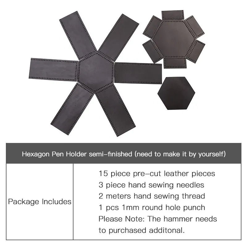 WUTA763 Piele Pen Oală Cup Semi-finite Hexagon Suport Stilou din Piele Kit Desktop Decora Papetărie Recipient DIY Crăciunul Cadou