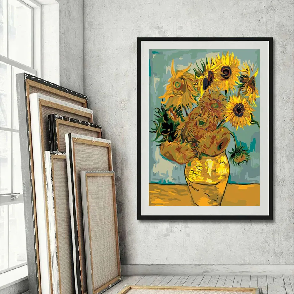Van Gogh arta Celebre Diamante Pictura Flori cruciulițe Kituri Iris Floarea-soarelui, Peisaj Burghiu Plin de Broderie Mozaic Decor Acasă