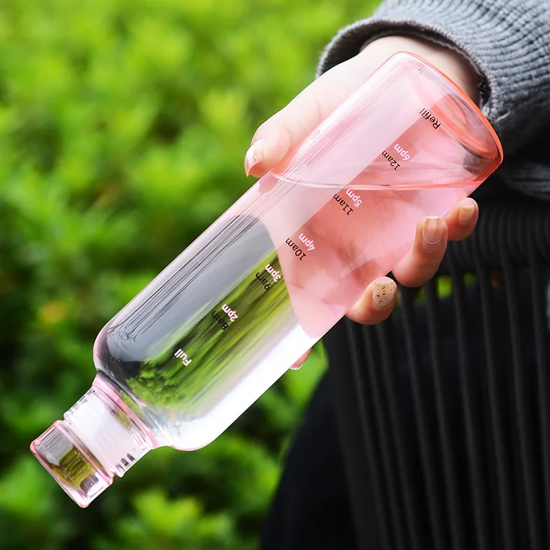 500/750 ml Sticla de Apa de Plastic cu Marker Timp Creative de Mare Capacitate Leakproof Sticla de Bautura Drop-Rezistent la Sport Sticla de Apa