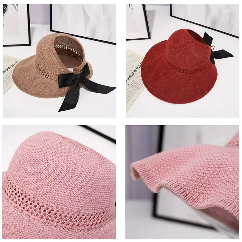Noua Moda Margine Largă Soare, Pălării de Croșetat Plaja Protectie UV Femei Coada de cal Vizorul Scoică Capac De Vară în aer liber de Femei Pălărie Capace