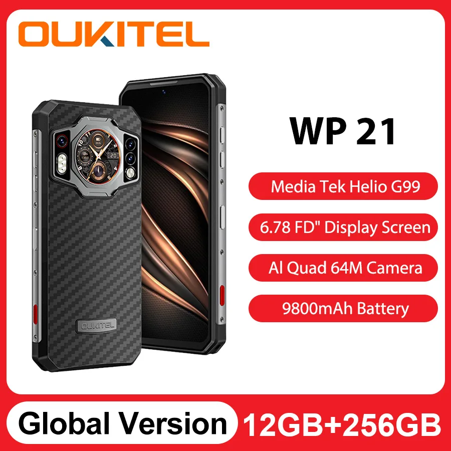 Oukitel WP21 256GB 12GB Rugged Smartphone Dual Ecran G99 6 mile 66W Rapid de Încărcare Telefon Mobil 6.78 FHD+ 120Hz 64MP Telefoane mobile