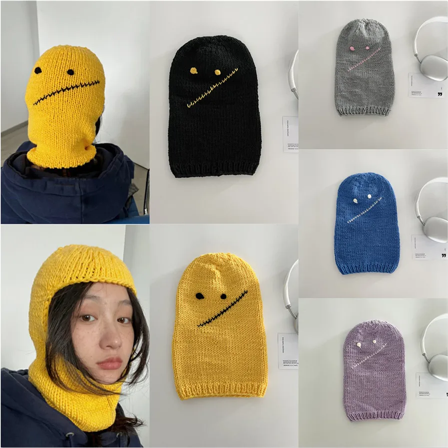 Iarna 1 Gaura Mască De Schi Pălărie Tricotate Pentru Femei Și Bărbați De Iarnă Coreea Style Moda Broderie Fata De Capacul Cald Balaclava Capac Unisex