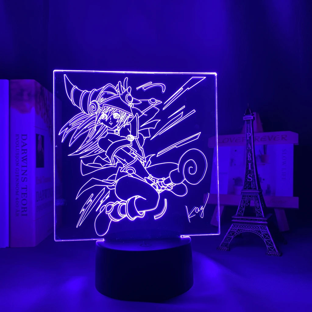 3d Led Lampă Anime Yu Gi Oh Inchis Magician Fata pentru Dormitor Veioza Decorativa Cadoul Lampa de Masa Acrilică a Condus Lumina de Noapte