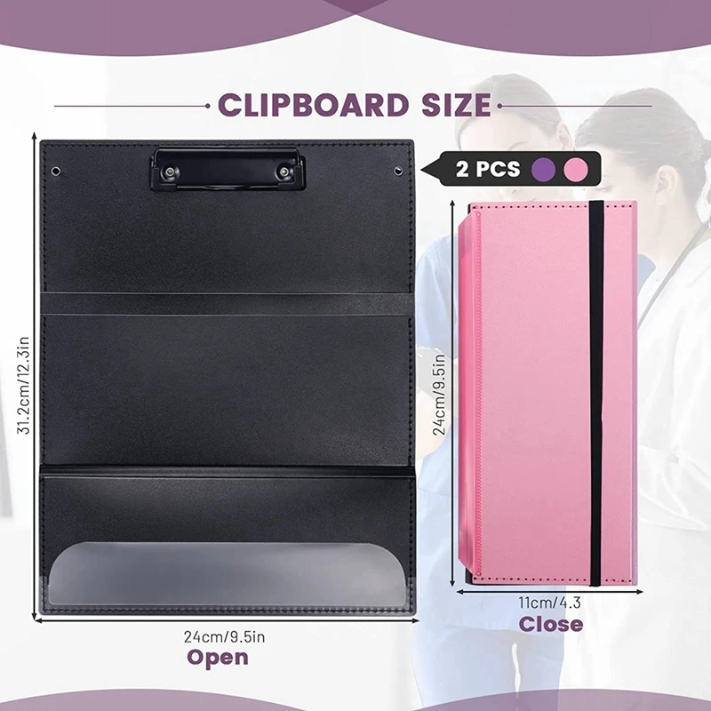 2 Pachete De Asistenta Medicala Clipboard Pliabil Cu Suport Pentru Pix, Buzunar Dimensiune Pliere Clipboard Pentru Asistente Medicale Student